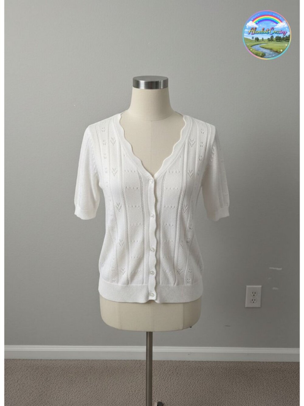 Womens Short Sleeve Crochet Knit Cardigan Lightweight Button Down V Neck
